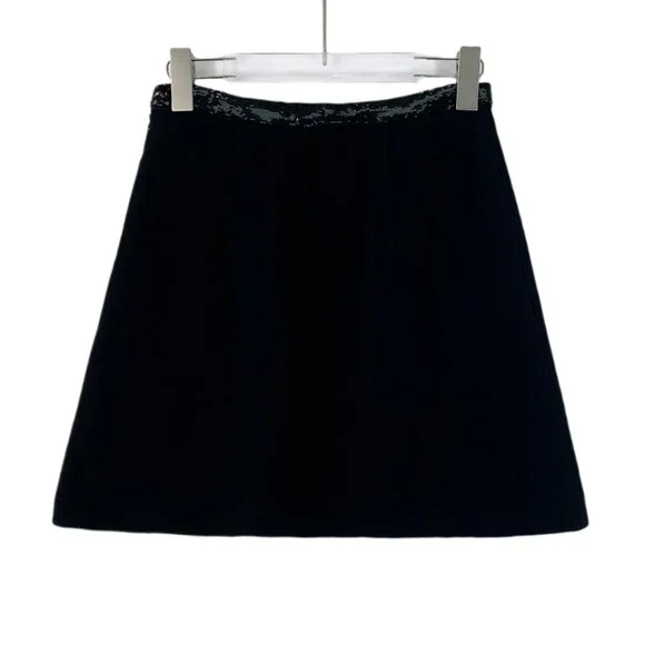 DW0012 MiuMiu Black Sequin Pocket Casual A-Line Skirt 40 M Size